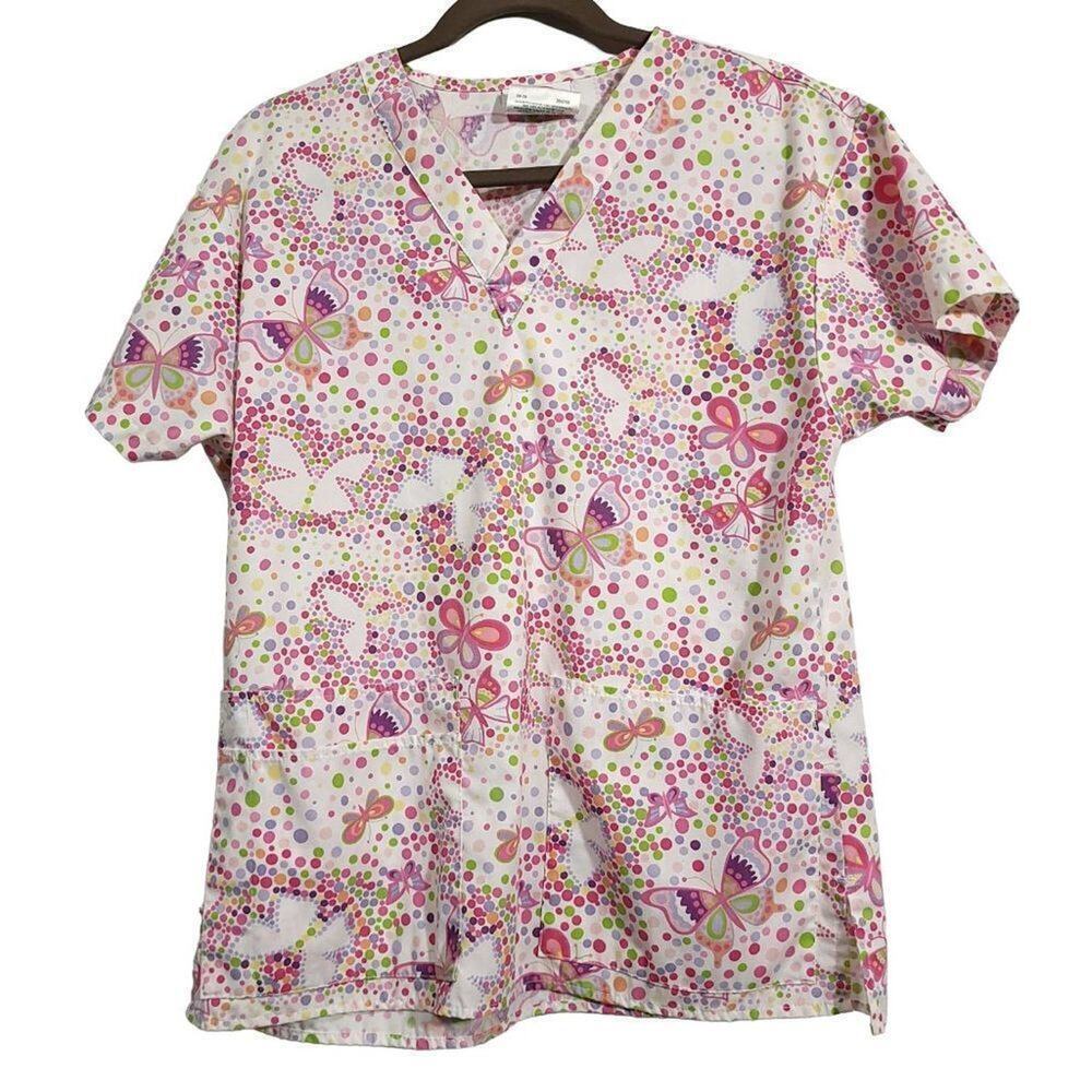 Uniform City Scrub TopSize Xs Butterfly Pink Purple Durable Fashion Scrub Wear 